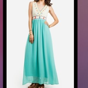 Flying Tomato‎ Boho Chic Tropical Embroidered Flowy Maxi Dress  Size Small